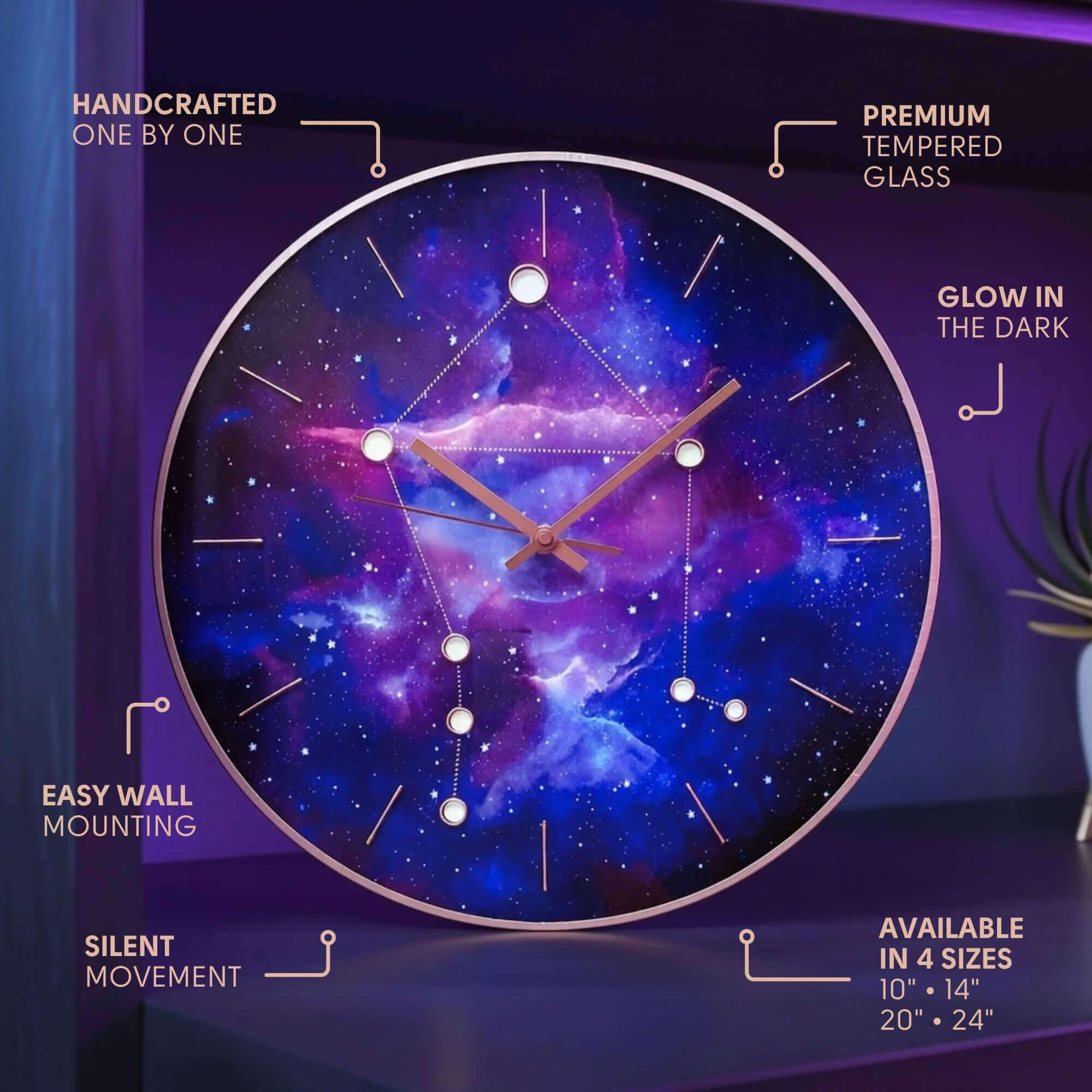 Libra Zodiac Glass Wall Clock