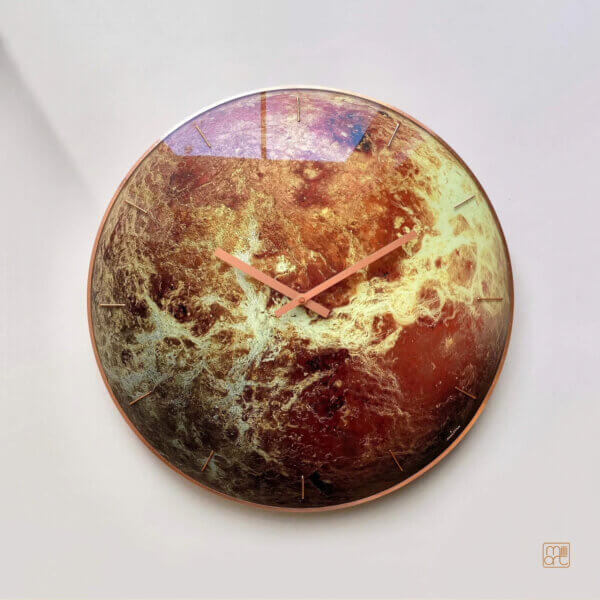 Venus wall clock, glow in the dark celestial decor, planet venus, milliart glass