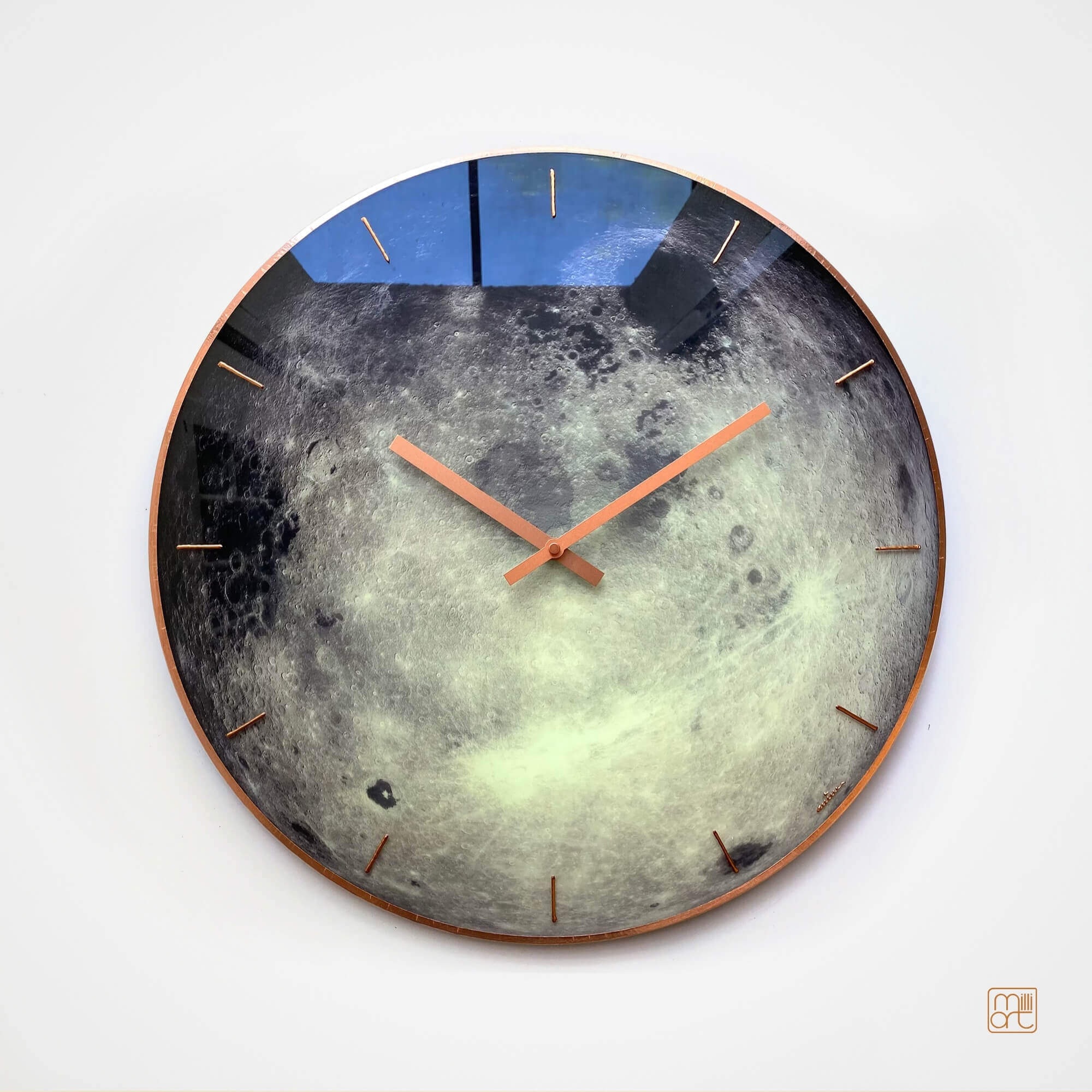 Moon glass wall clock, glow in the dark celestial decor, planet Moon, milliart glass, Astrology Gift