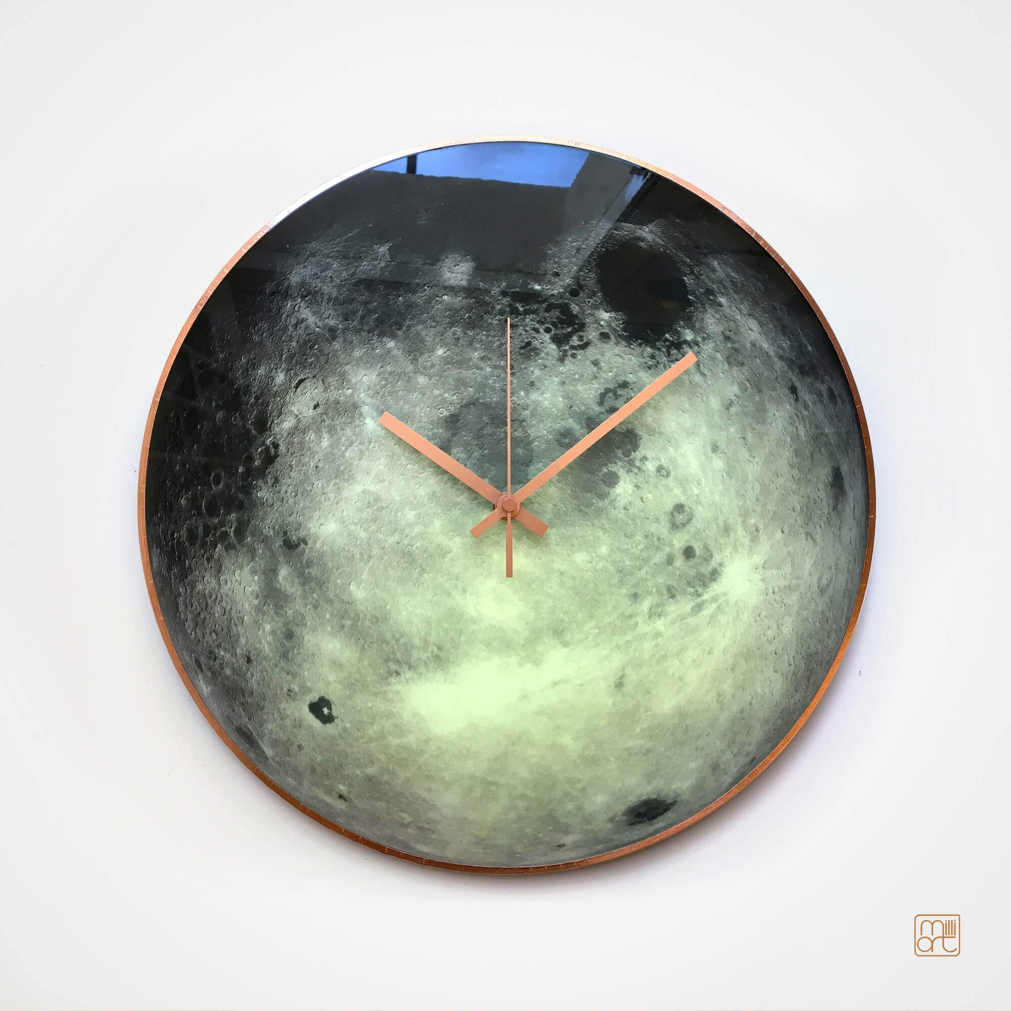 Moon glass wall clock, glow in the dark celestial decor, planet Moon, milliart glass, Astrology Gift