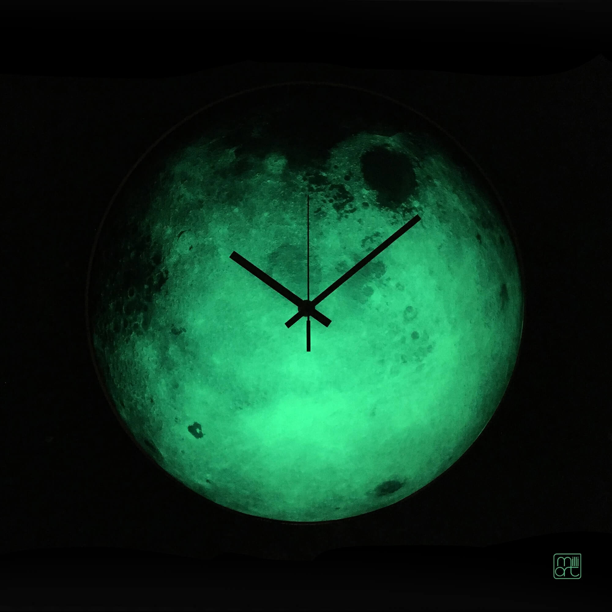 Moon glass wall clock, glow in the dark celestial decor, planet Moon, milliart glass, Astrology Gift