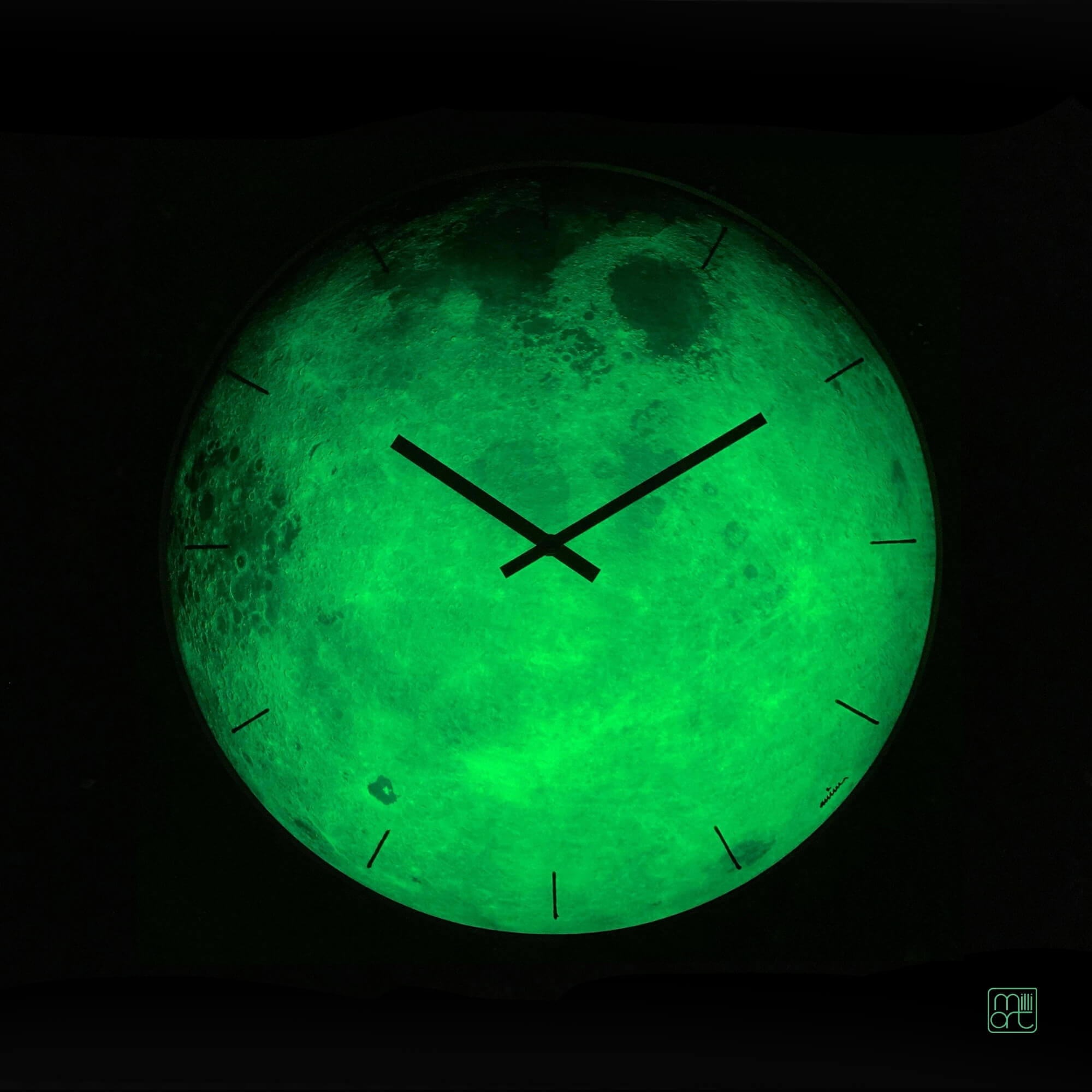 Moon glass wall clock, glow in the dark celestial decor, planet Moon, milliart glass, Astrology Gift