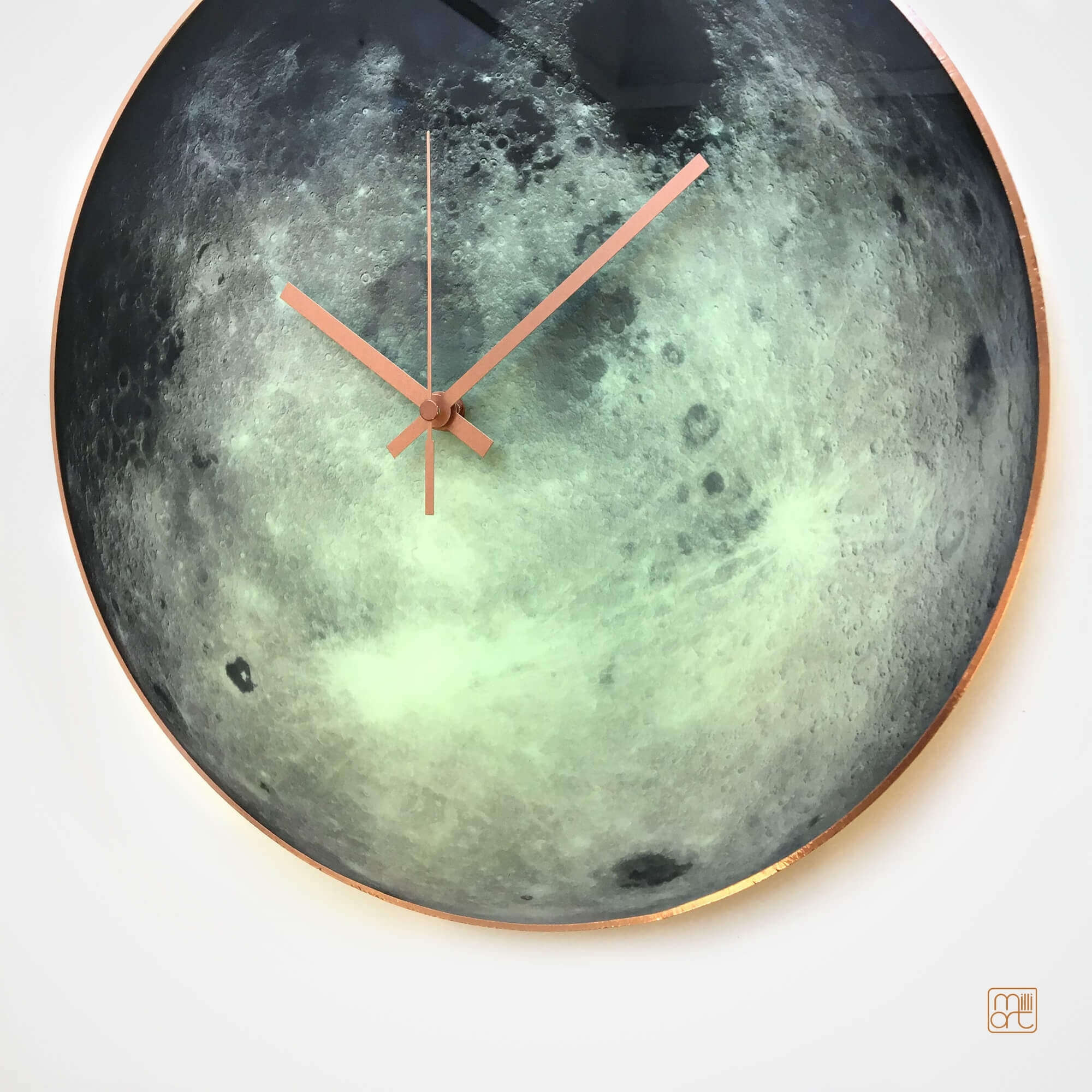 Moon glass wall clock, glow in the dark celestial decor, planet Moon, milliart glass, Astrology Gift