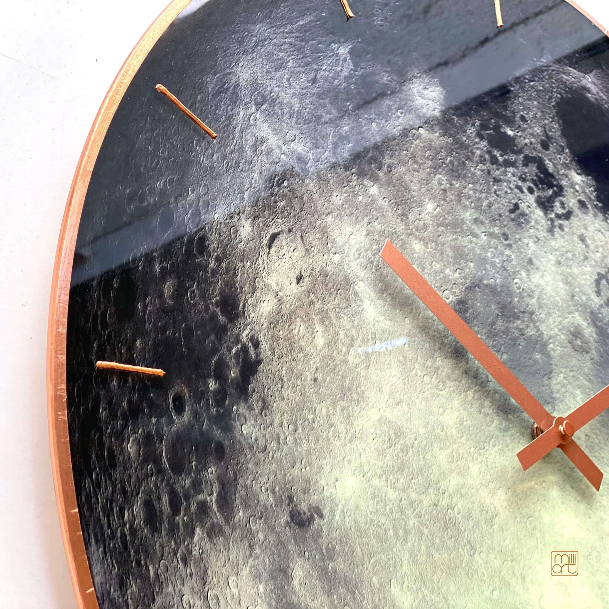 Moon glass wall clock, glow in the dark celestial decor, planet Moon, milliart glass, Astrology Gift