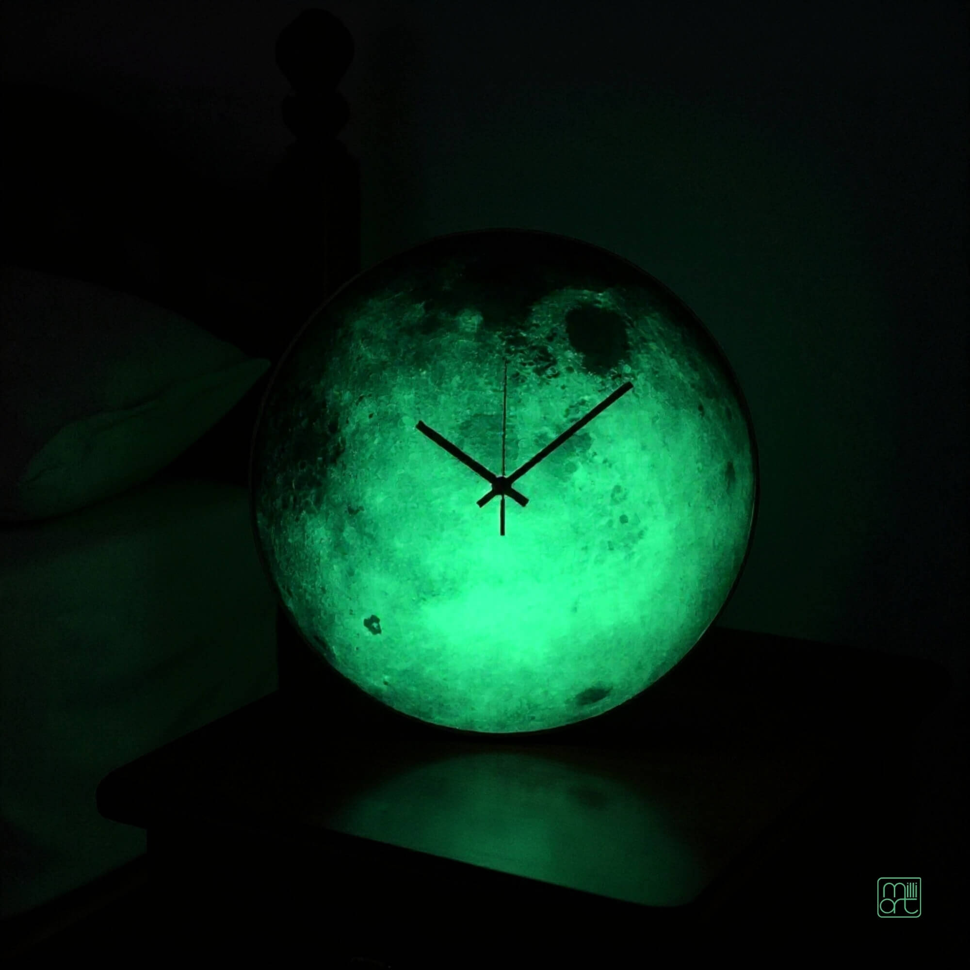 Moon glass wall clock, glow in the dark celestial decor, planet Moon, milliart glass, Astrology Gift