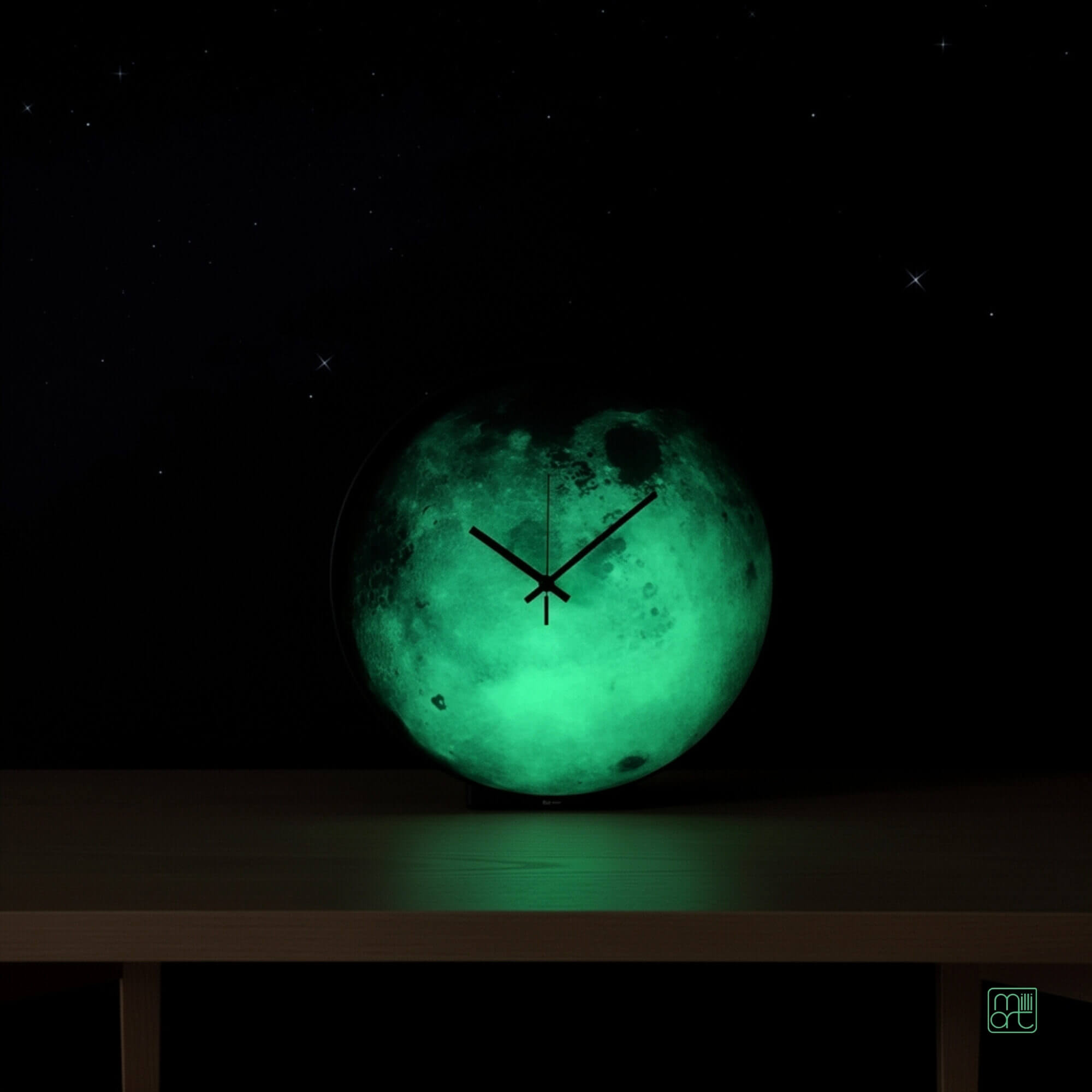 Moon glass wall clock, glow in the dark celestial decor, planet Moon, milliart glass, Astrology Gift