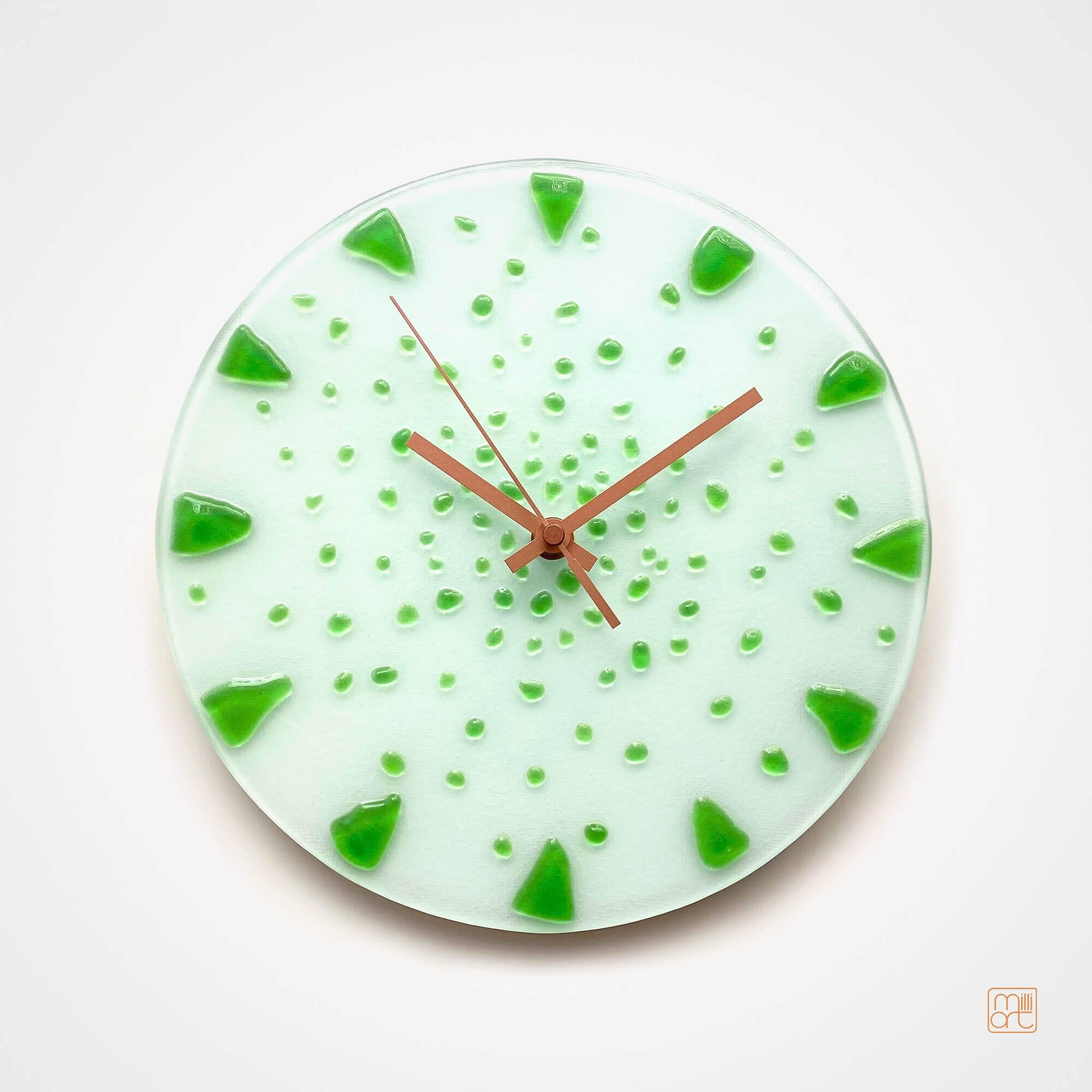 Clock, Glow in the Dark, Milliart Glass, White Green