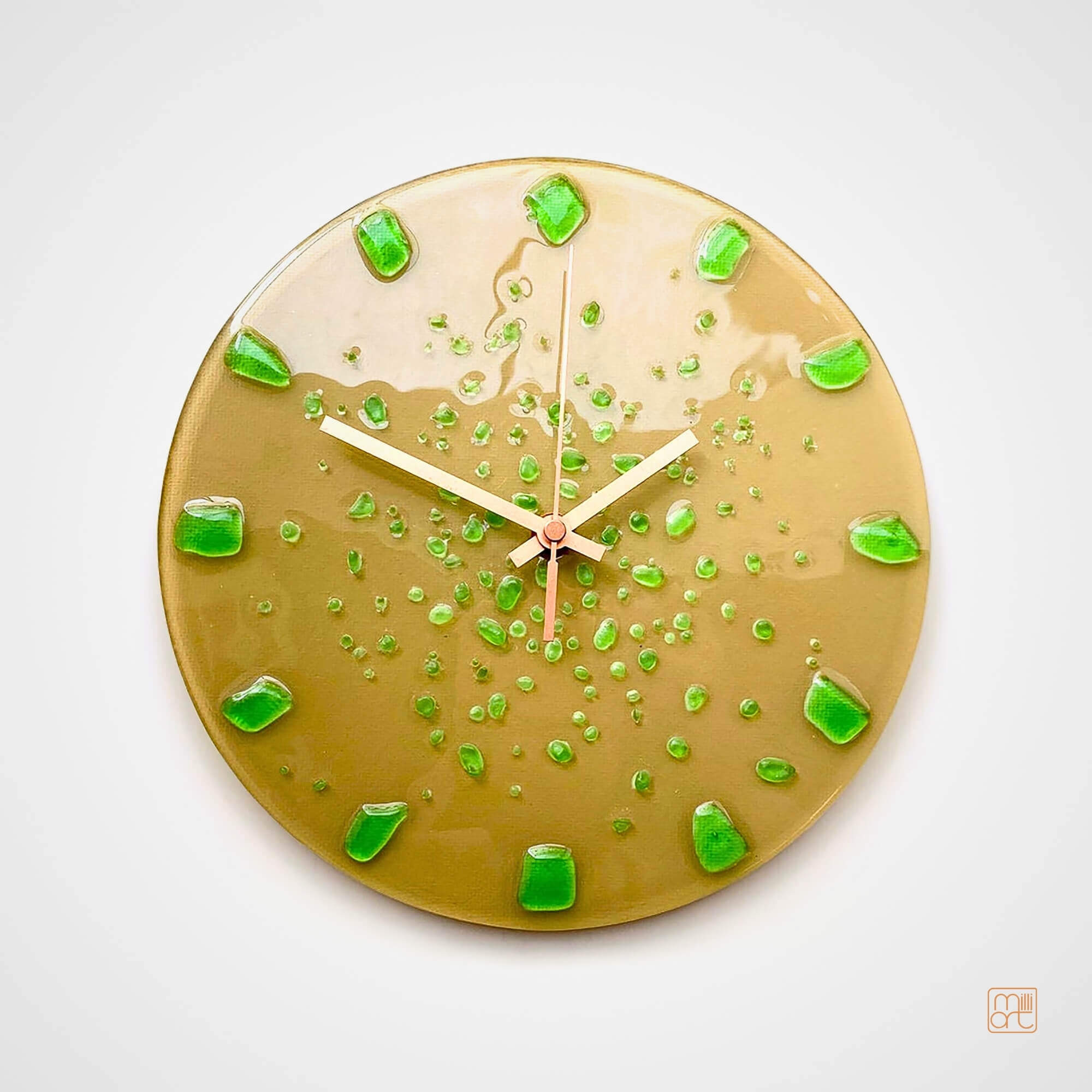 Fused Glass Wall Clock, Glow in the Dark, Milliart Glass, Dark Beige