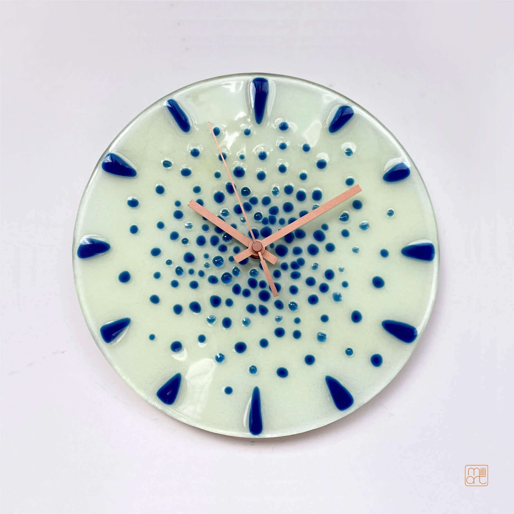 Fused Glass Wall Clock, Glow in the Dark, Milliart Glass Glow