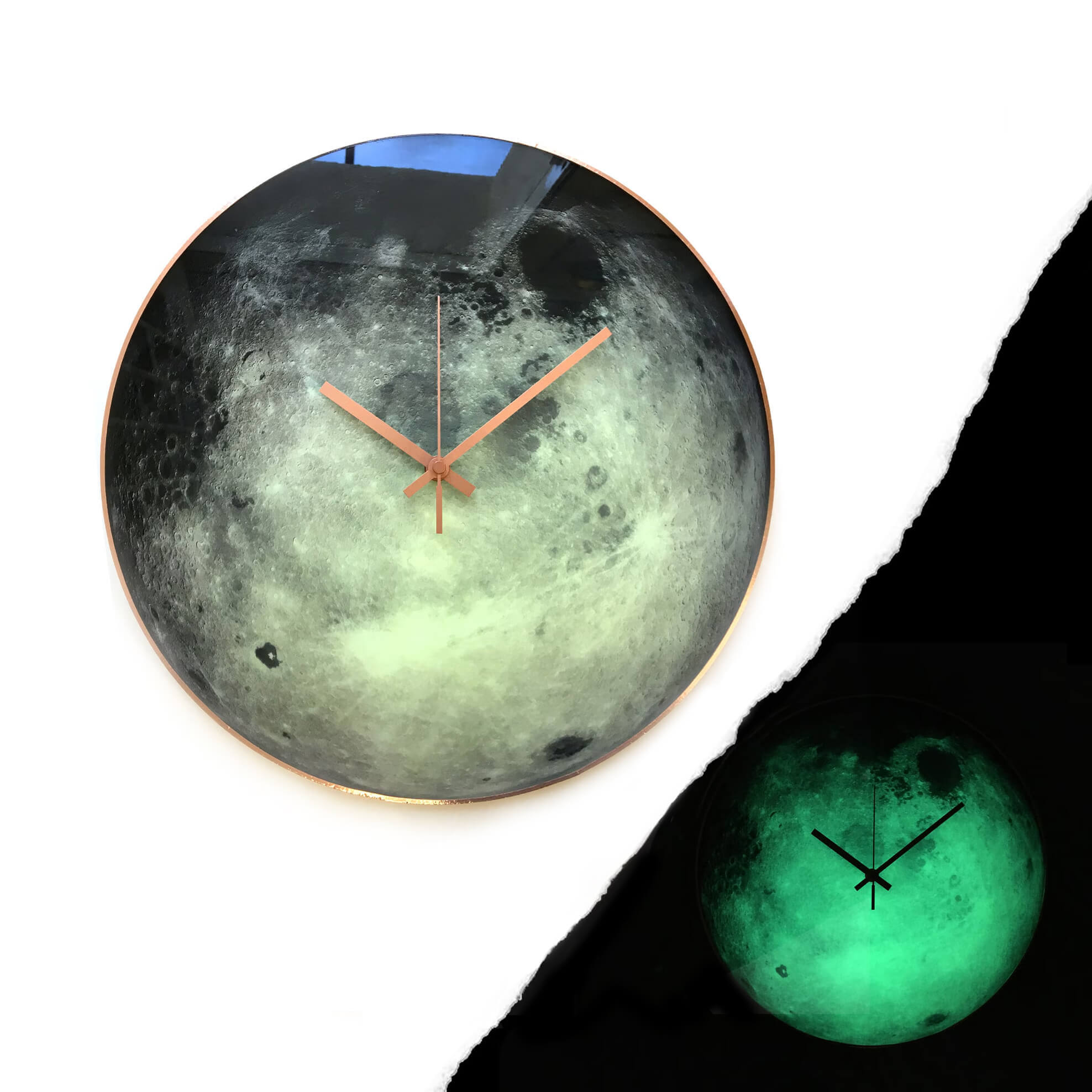 Moon glass wall clock, glow in the dark celestial decor, planet Moon, milliart glass, Astrology Gift