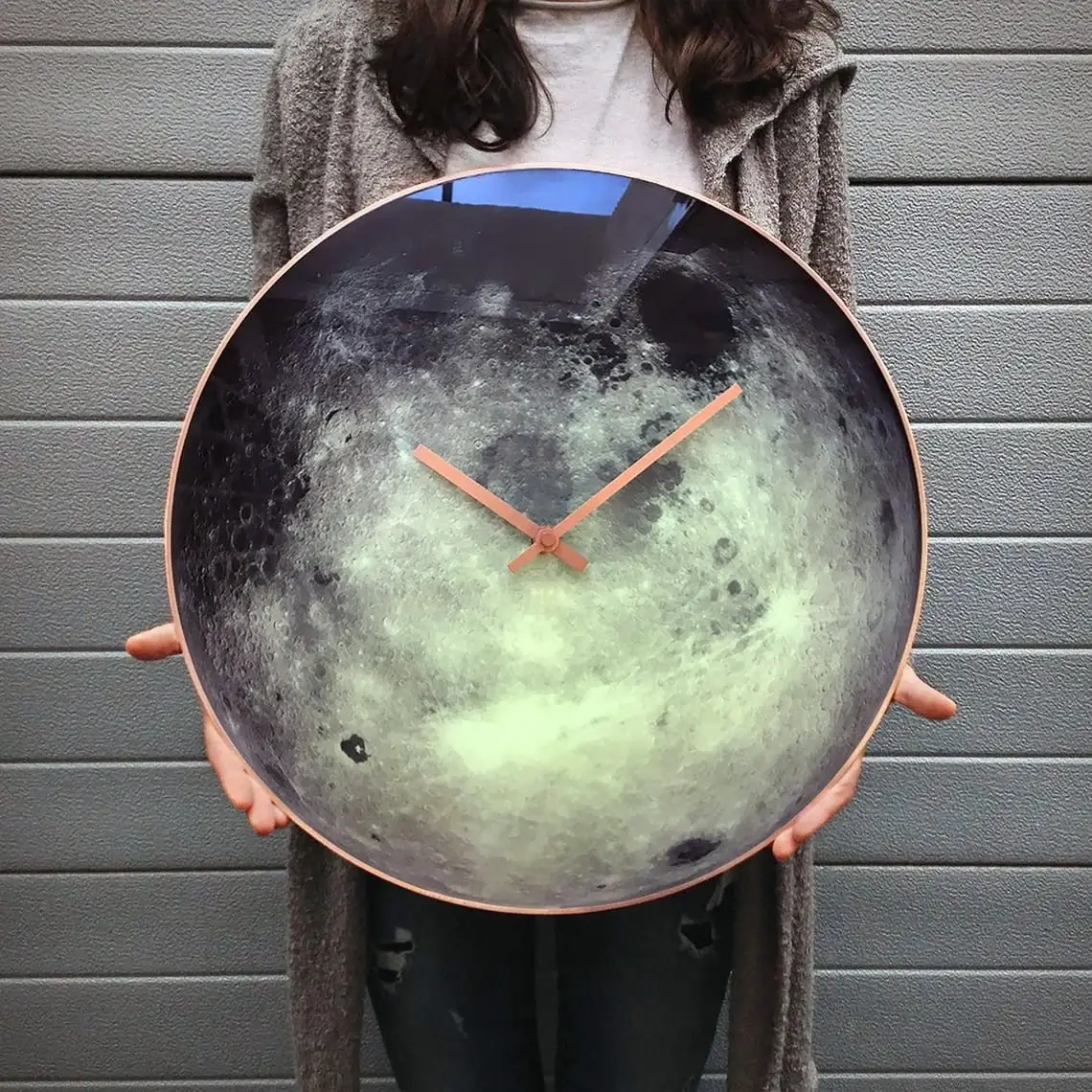 Moon glass wall clock, glow in the dark celestial decor, planet Moon, milliart glass, Astrology Gift
