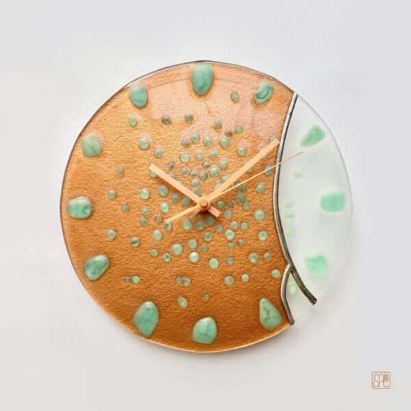 Fused Stained Glass Wall Clock, Glow in the Dark, Milliart Glass, Copper